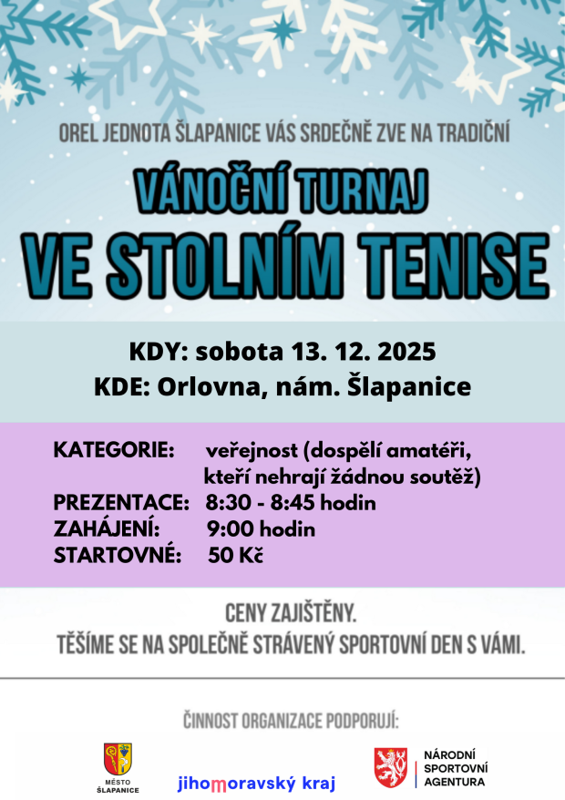 Vánoční turnaj ve stolním tenise pro dospělé