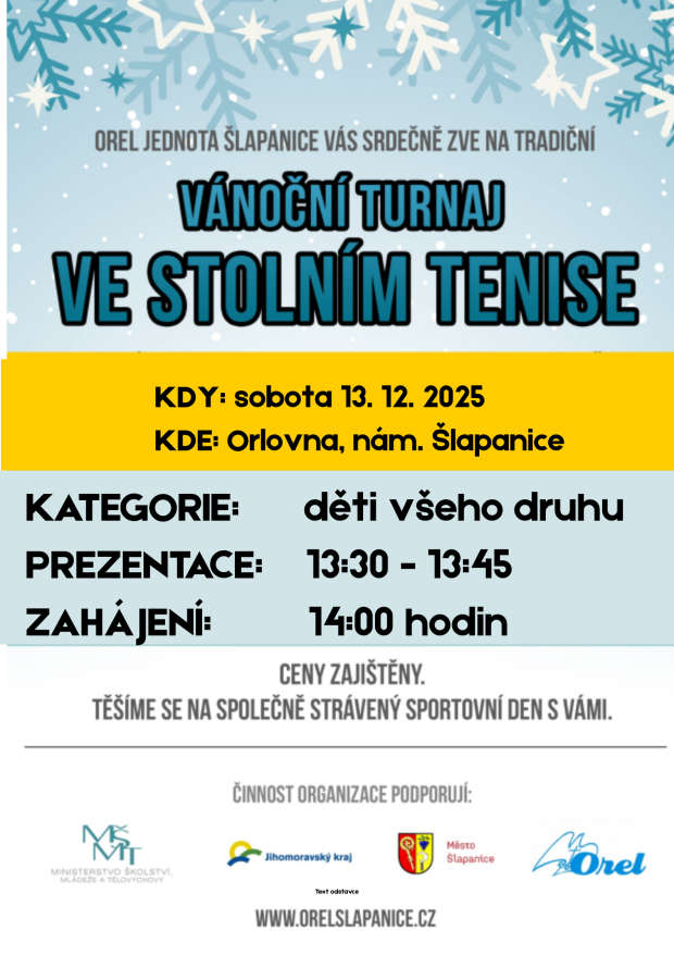 Vánoční turnaj ve stolním tenise pro děti 